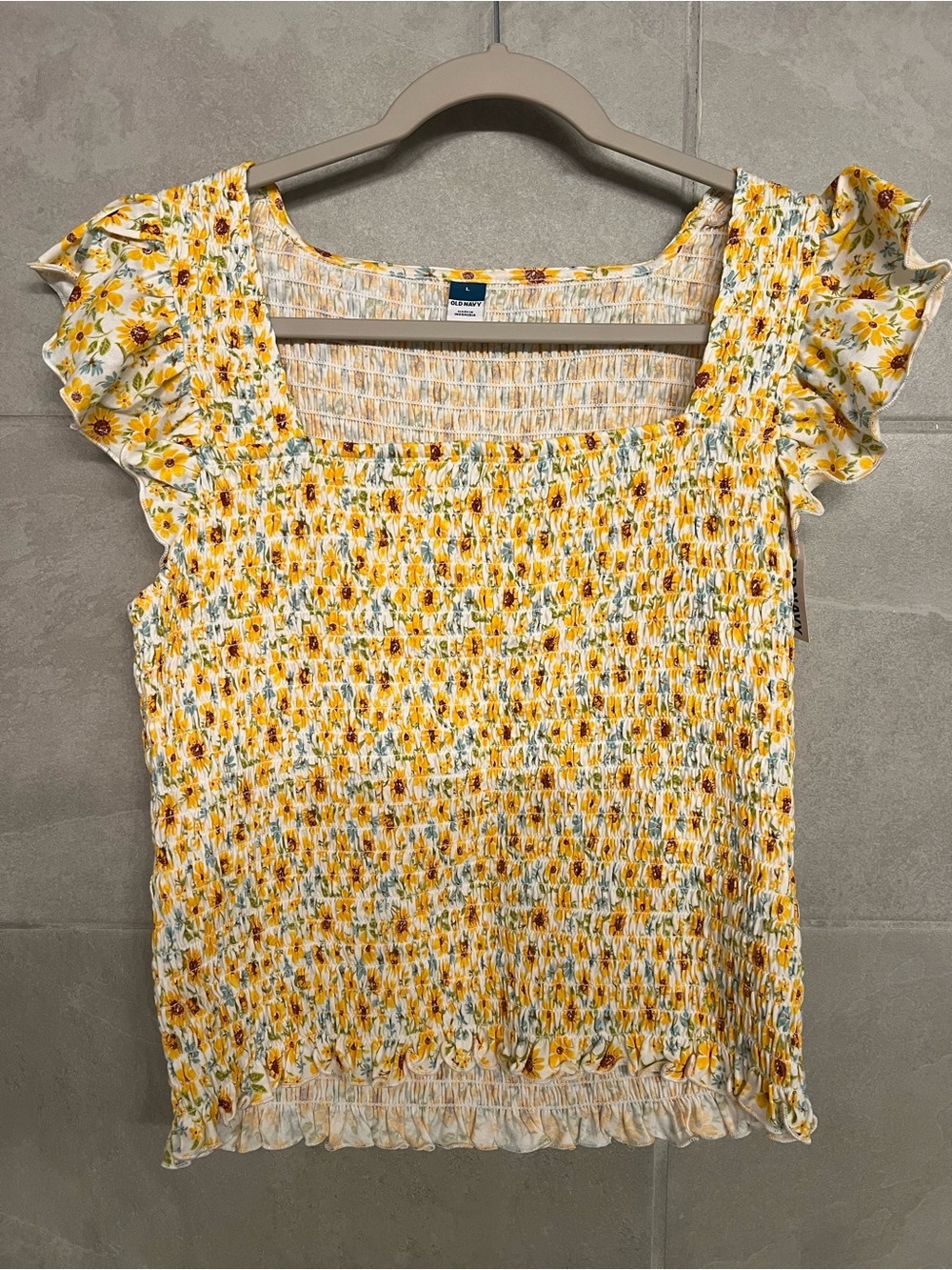 Old Navy Yellow Floral Smocked Ruffle Sleeve Camisole